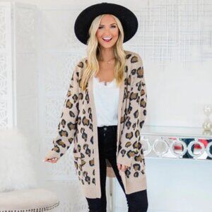 Pink Lily Cardigan Womens M Leopard Print Open Front Sweater